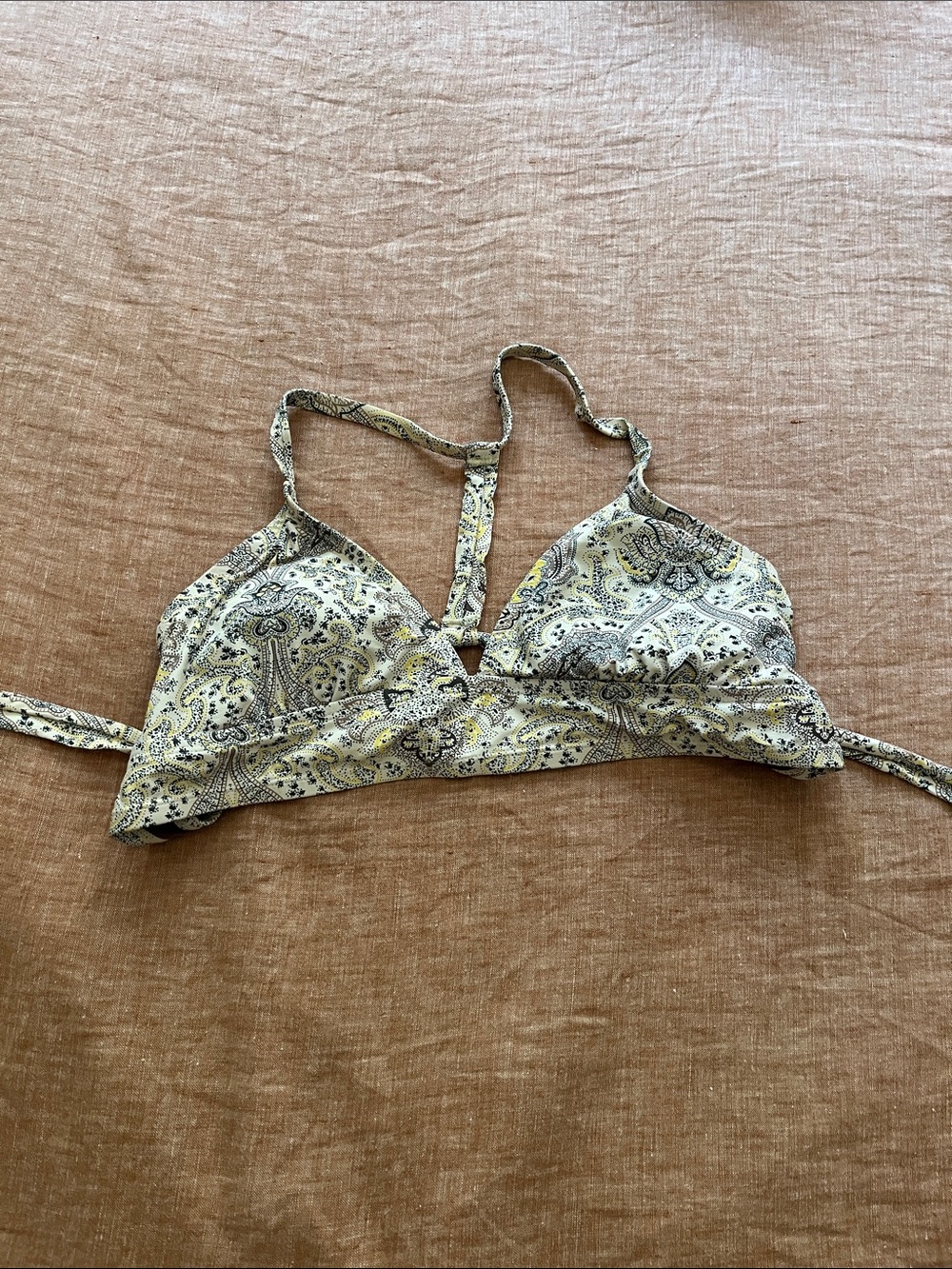 Roxy Paisley Print Bikini Top in Cream and Yellow